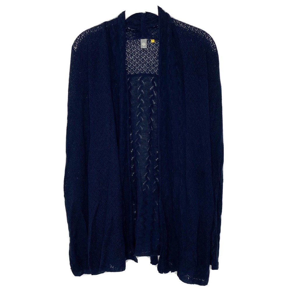 Anthropologie Knitted & Knotted Navy Blue Linen Crochet Cardigan Sweater Size M - Picture 1 of 6